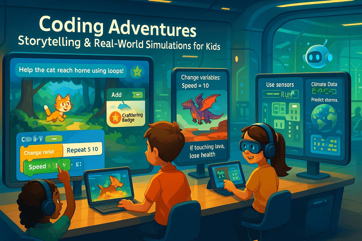 Kids exploring Scratch coding adventures